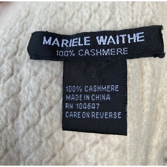 Women's Vintage Ivory Cream 100% Cashmere Fisherman Scarf Pom Poms Cable Knit - Picture 3 of 5